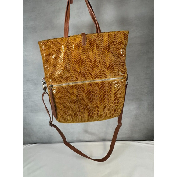 Sorial Snakeskin 14"x10" Mustard Yellow Leather Shoulder Tote‎ Bag - Picture 1 of 13